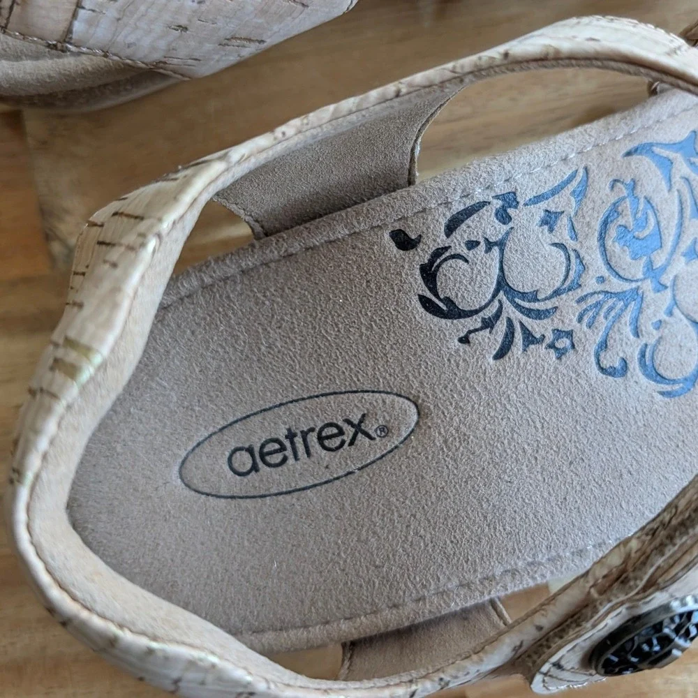 Aetrex Jillian Cork Wedge Sandals L Braided Straps Orthotic Comfort Size 8.5 NEW